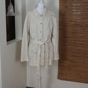 NWT J. Jill Cream Denim Belted Duster Trench Coat Size 3X Light Jacket in Barley